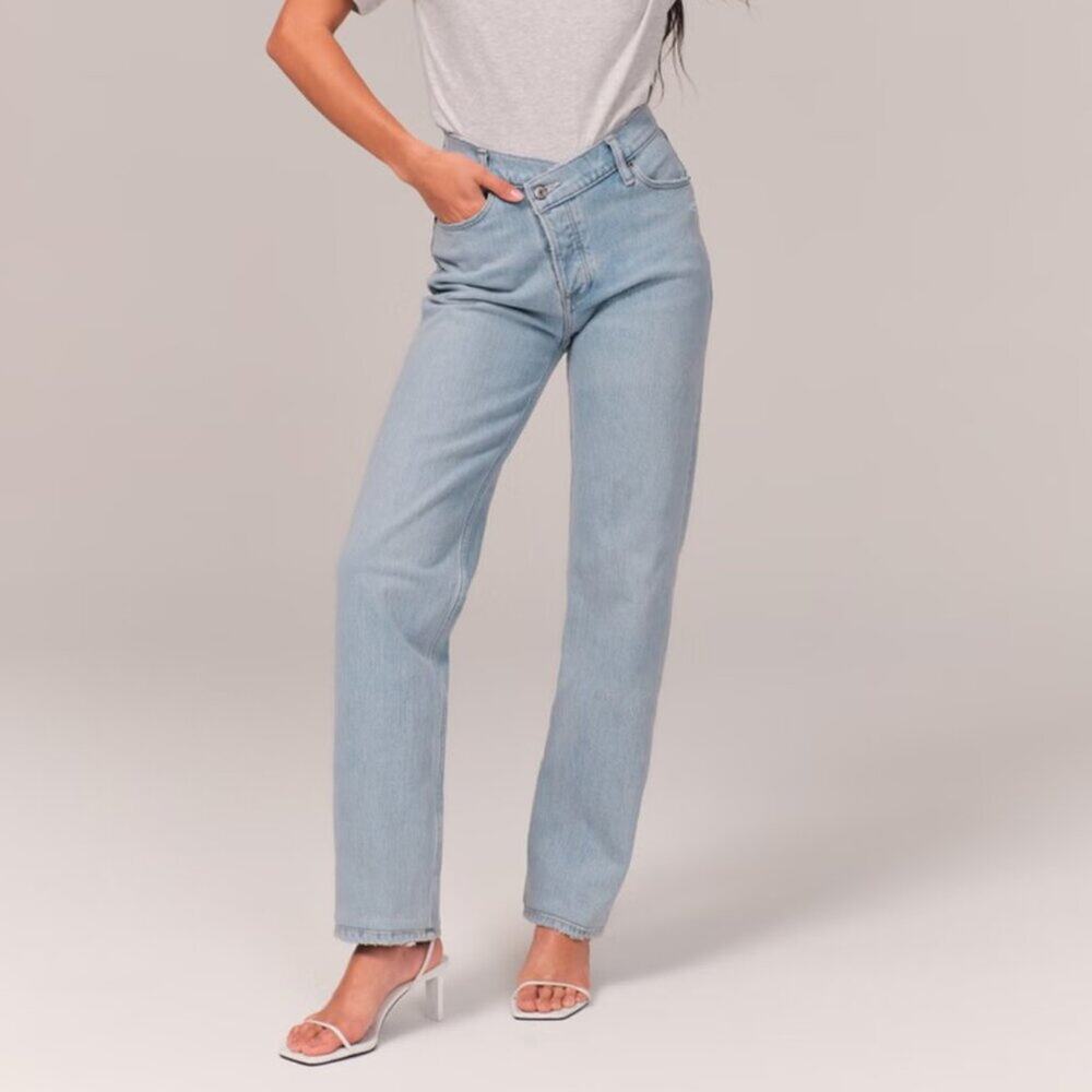 Abercrombie & Fitch High Rise Dad Jean Light Wash Criss Cross Waist